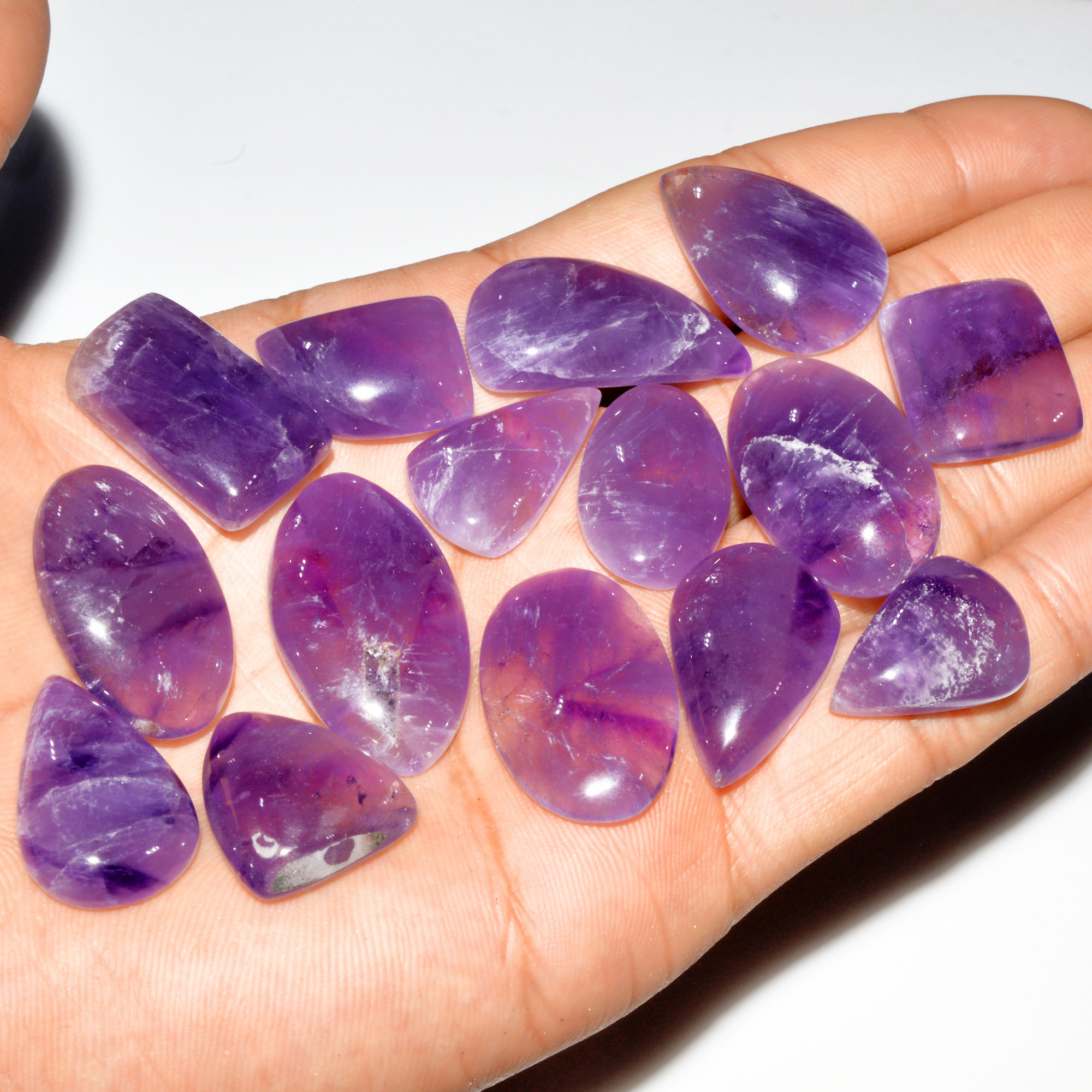 15 Pcs 334 Cts Natural Purple Amethyst Cabochon Loose Gemstone Lot Jewelry Making Healing Crystal 32x17 19x14mm 3578