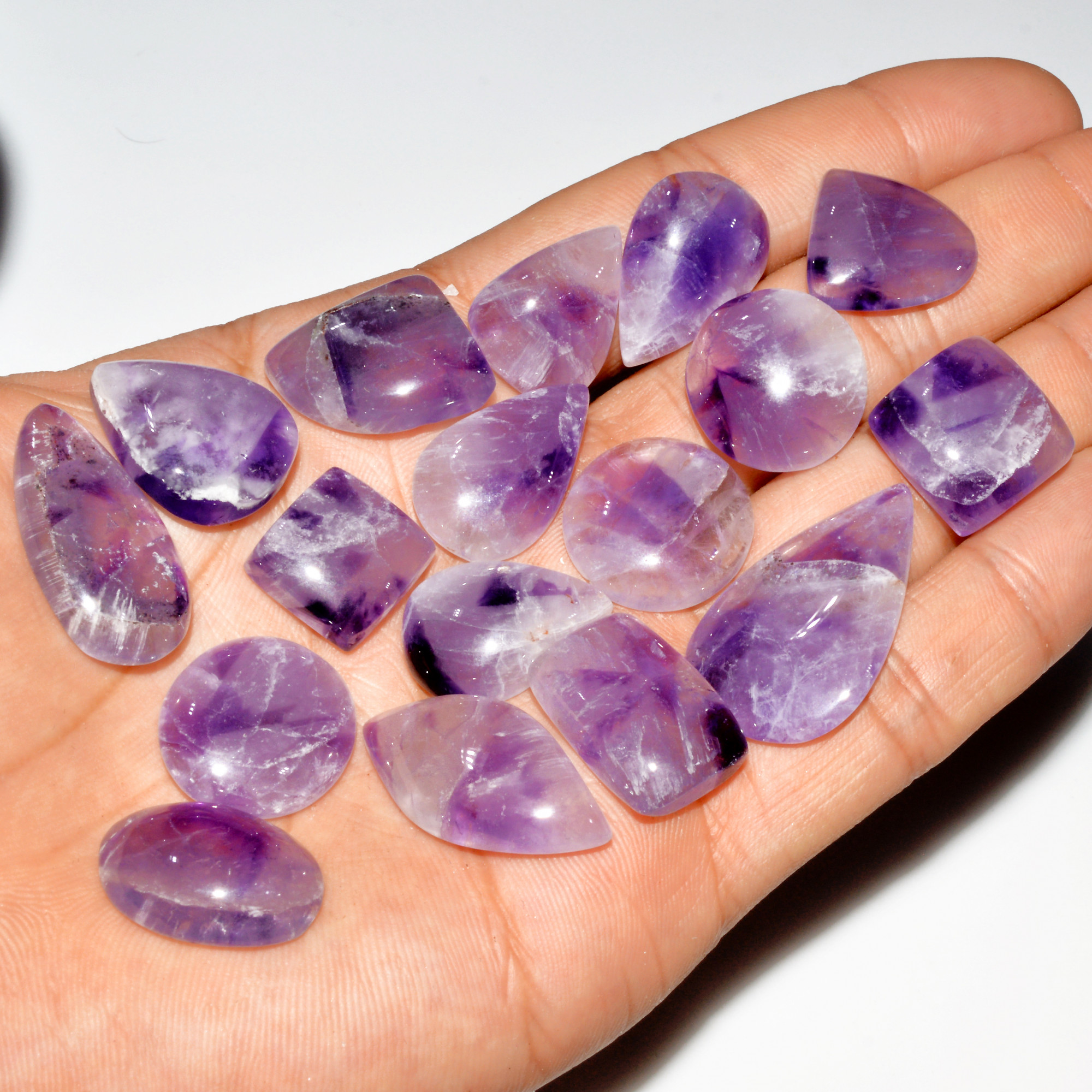 17 Pcs 291 Cts Natural Purple Amethyst Cabochon Loose Gemstone Lot Jewelry Making Healing Crystal 30x19 14x14mm 3579