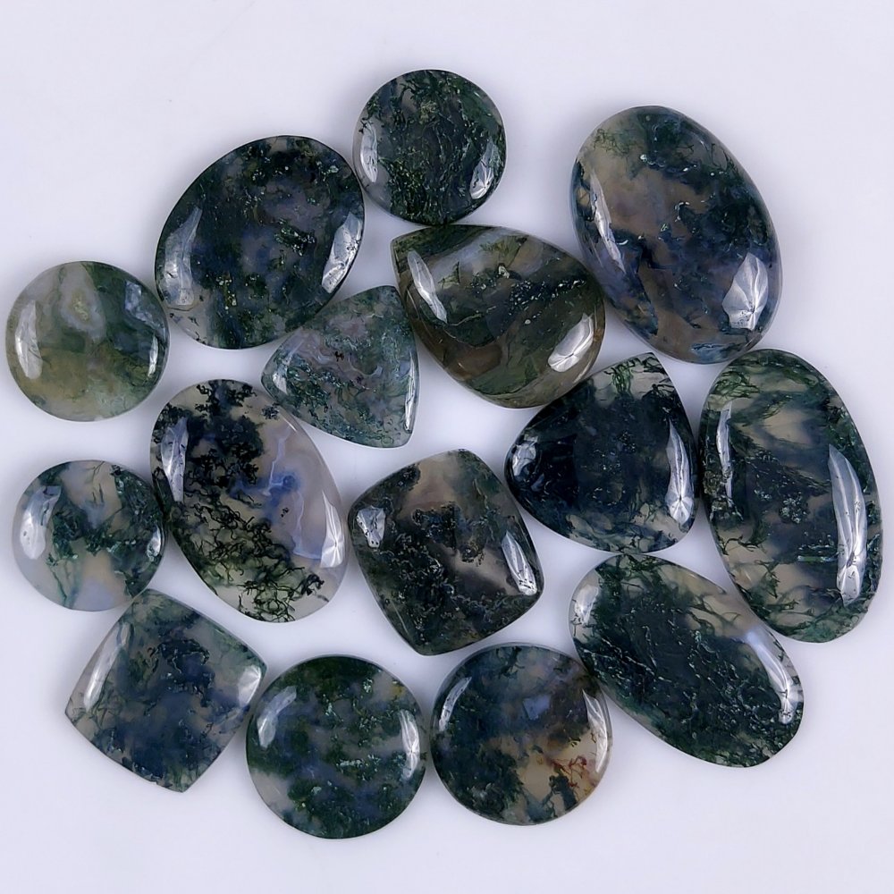 15Pcs 239Cts Natural Green Moss Agate Cabochon Lots Mixed Shapes And Sizes Moss Agate loose gemstone Cabochon Wholesale Lot 28x14 13x13mm#G-358