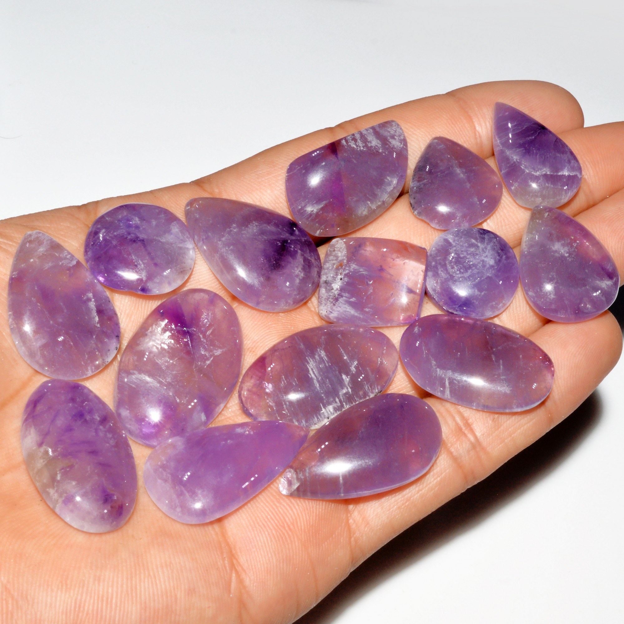 15 Pcs 334 Cts Natural Purple Amethyst Cabochon Loose Gemstone Lot Jewelry Making Healing Crystal 30x19 15x15mm 3580