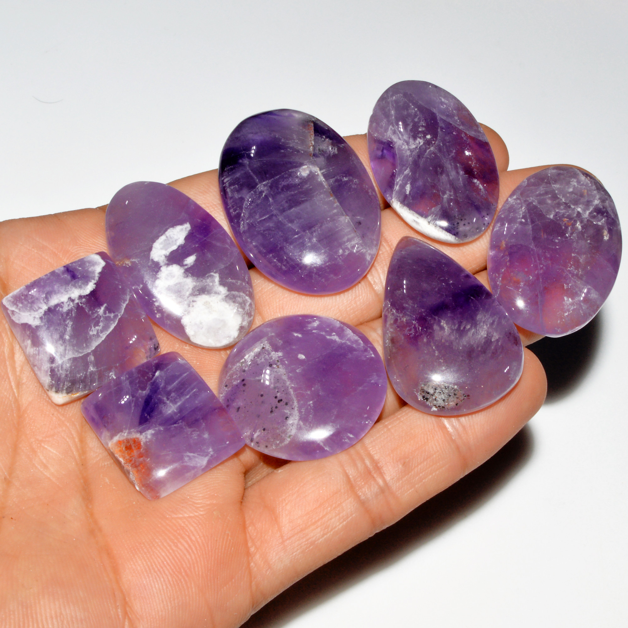 8 Pcs 356 Cts Natural Purple Amethyst Cabochon Loose Gemstone Lot Jewelry Making Healing Crystal 38x25 20x20mm 3581