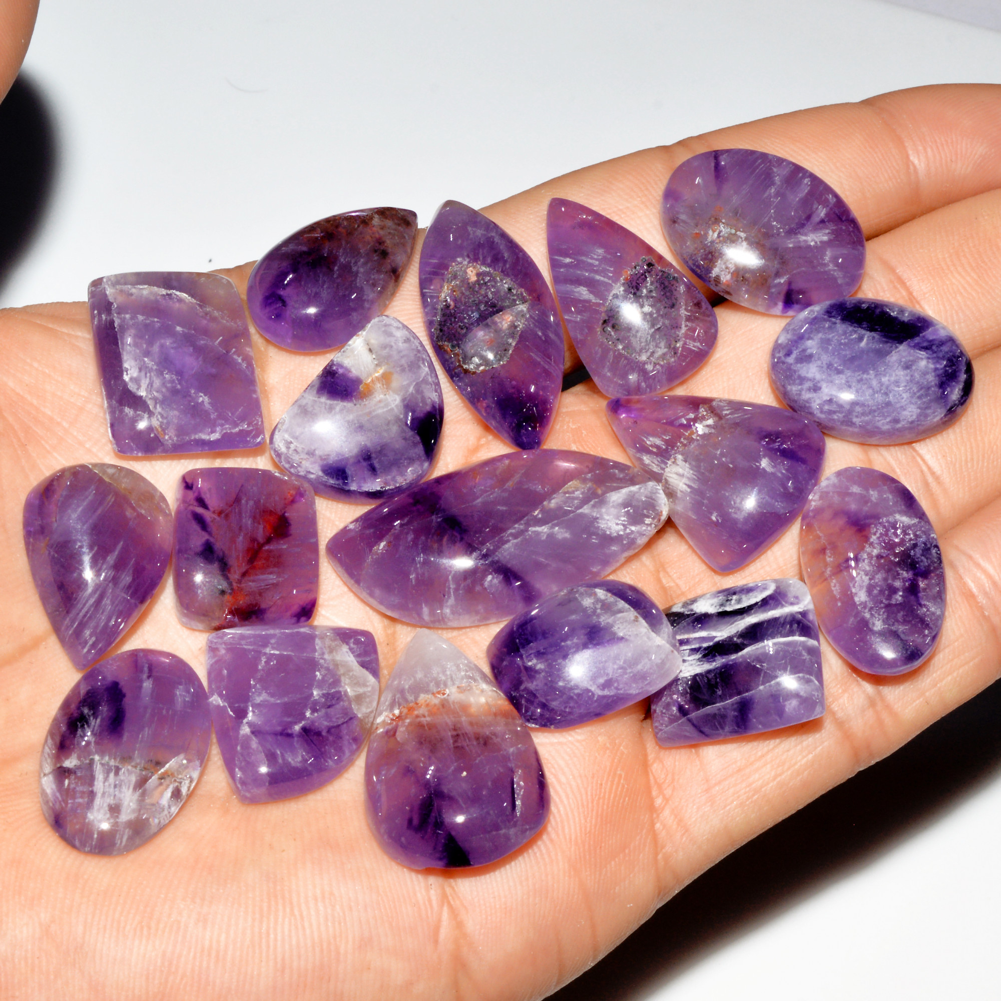 17 Pcs 326 Cts Natural Purple Amethyst Cabochon Loose Gemstone Lot Jewelry Making Healing Crystal 35x14 15x13mm 3582