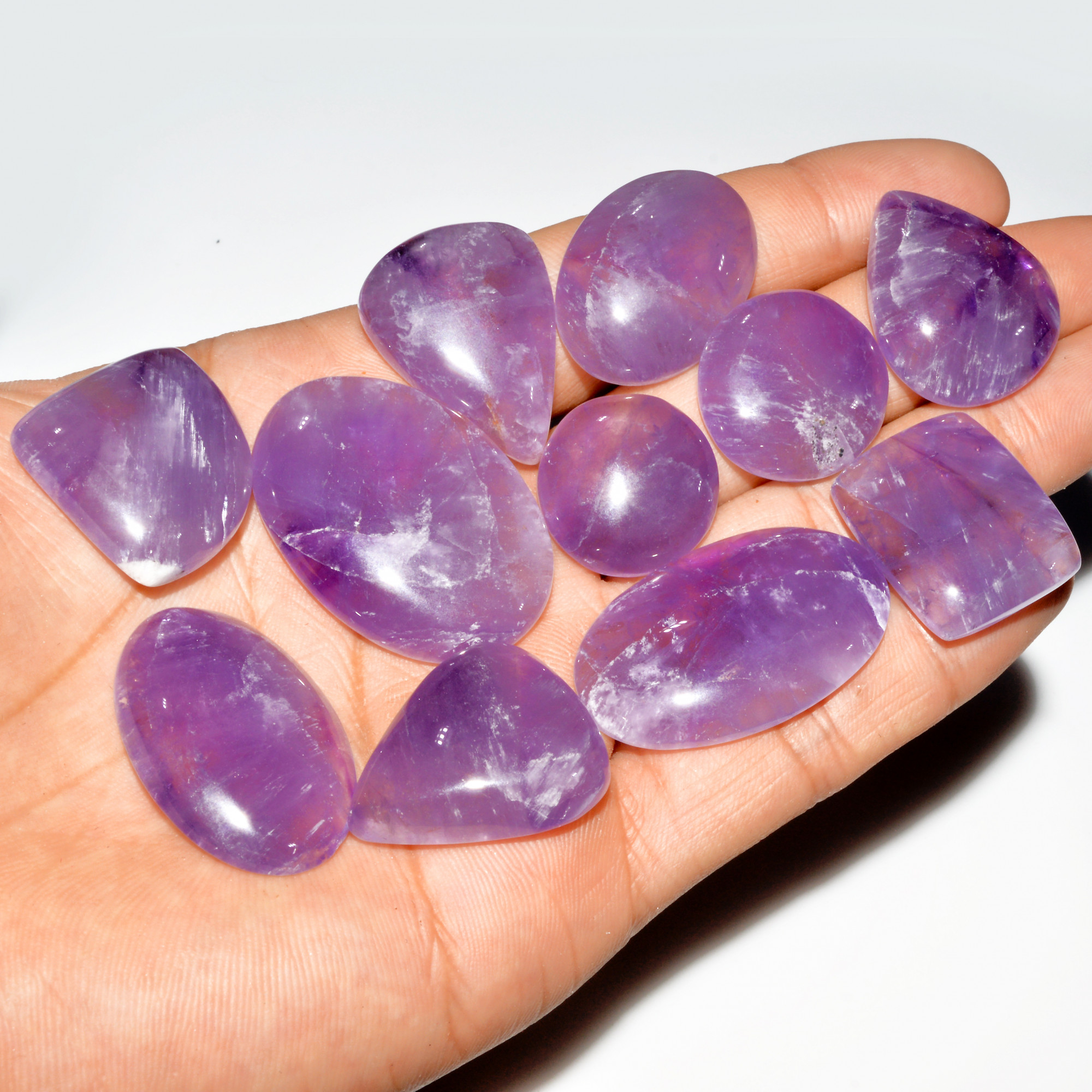 11 Pcs 381 Cts Natural Purple Amethyst Cabochon Loose Gemstone Lot Jewelry Making Healing Crystal 35x24 19x19mm 3583