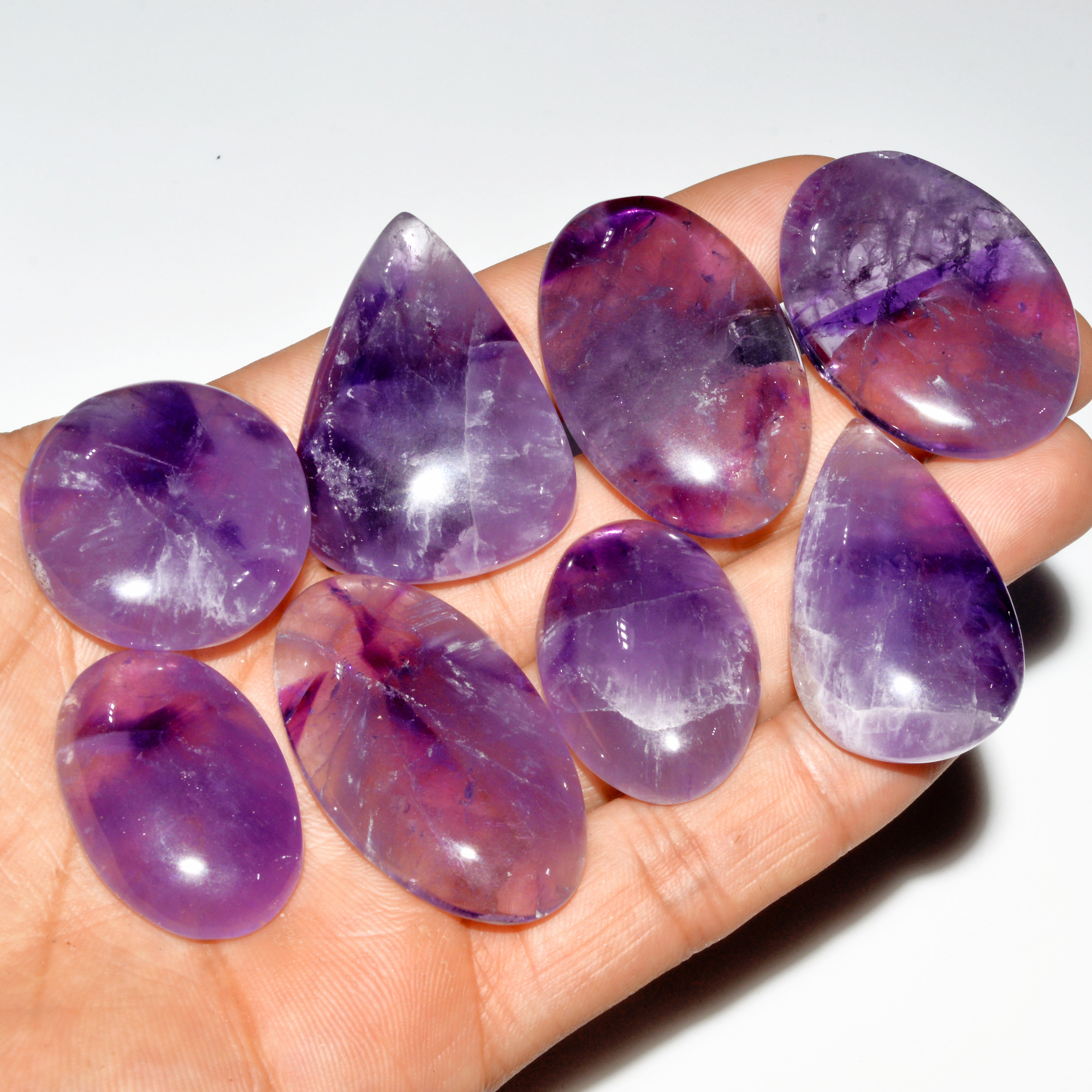 8 Pcs 447 Cts Natural Purple Amethyst Cabochon Loose Gemstone Lot Jewelry Making Healing Crystal 39x29 30x20mm 3584
