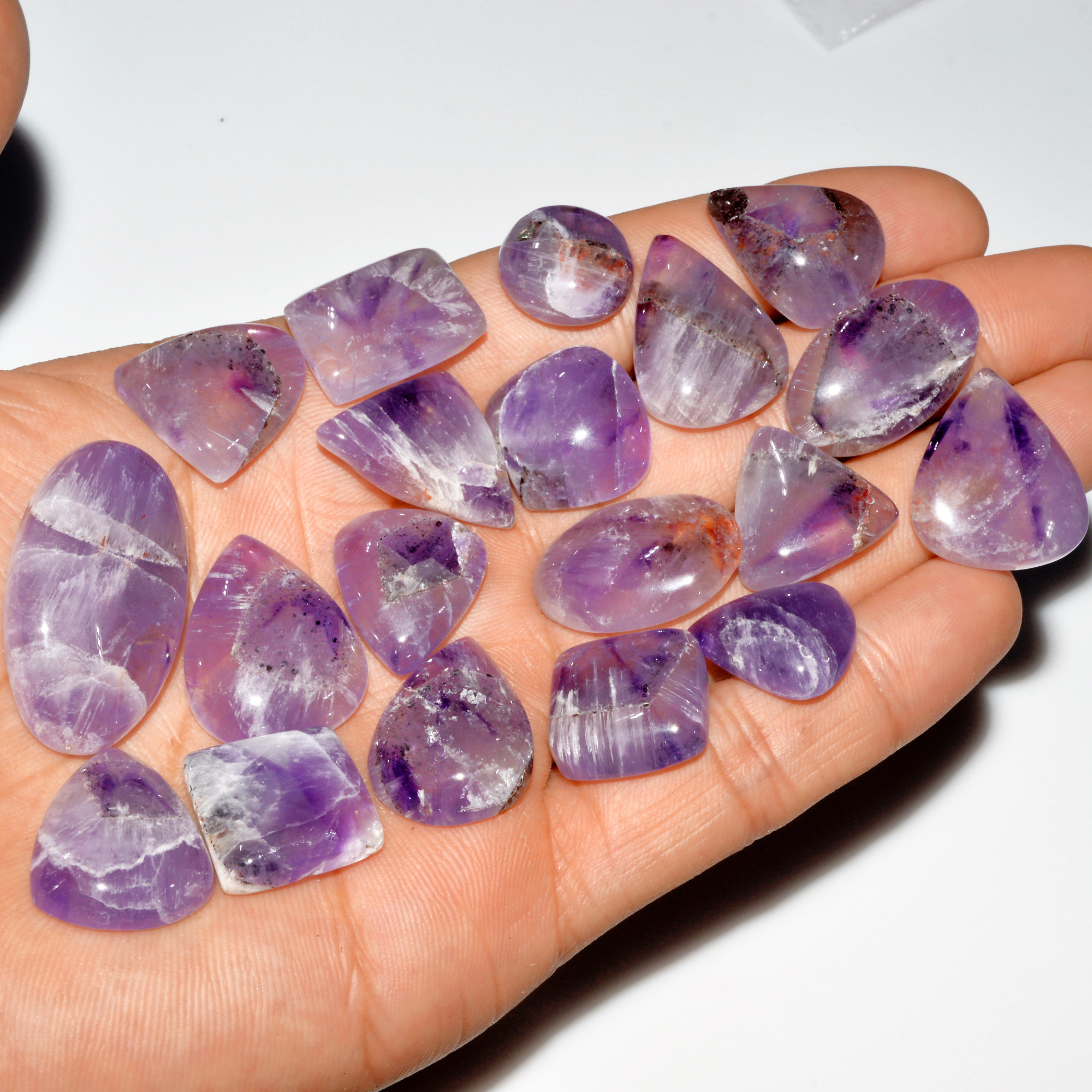 19 Pcs 335 Cts Natural Purple Amethyst Cabochon Loose Gemstone Lot Jewelry Making Healing Crystal 32x16 14x14mm 3585
