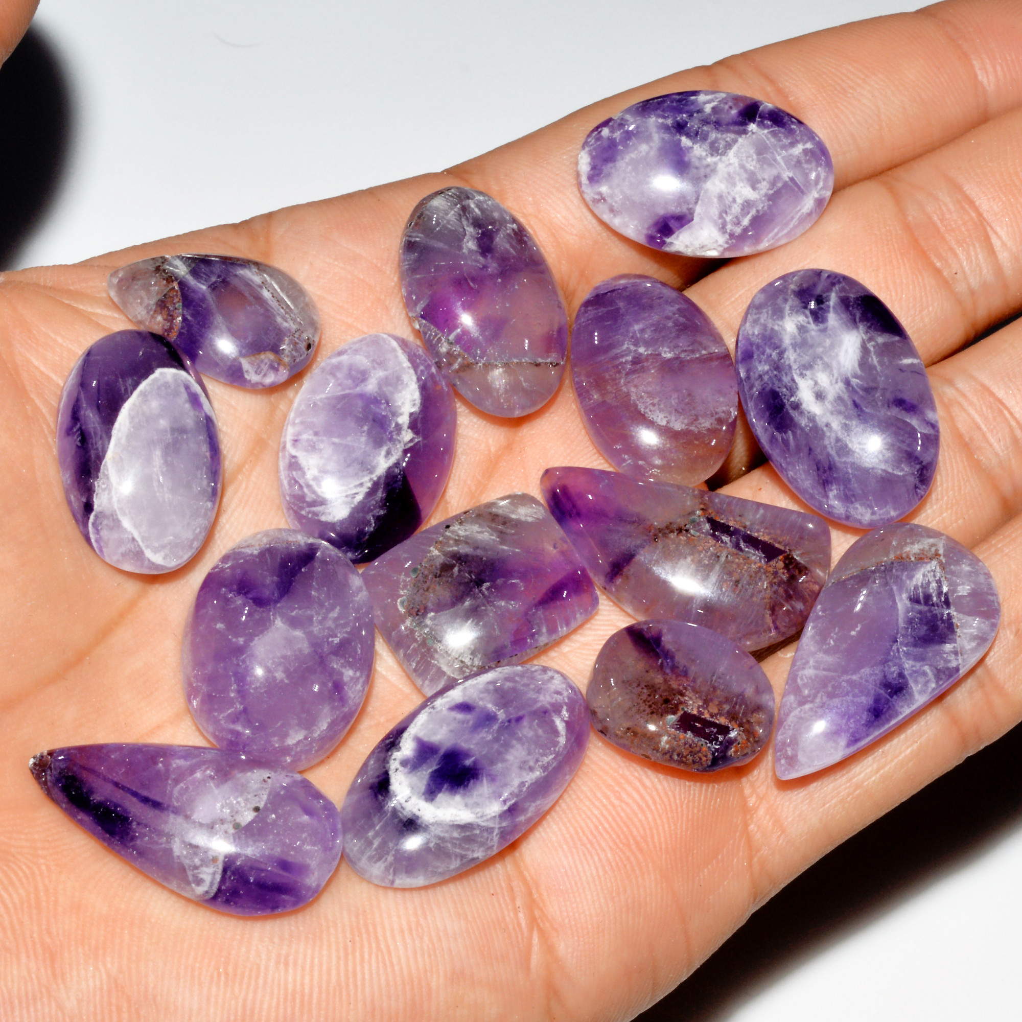 14 Pcs 260 Cts Natural Purple Amethyst Cabochon Loose Gemstone Lot Jewelry Making Healing Crystal 26x14 15x13mm 3586