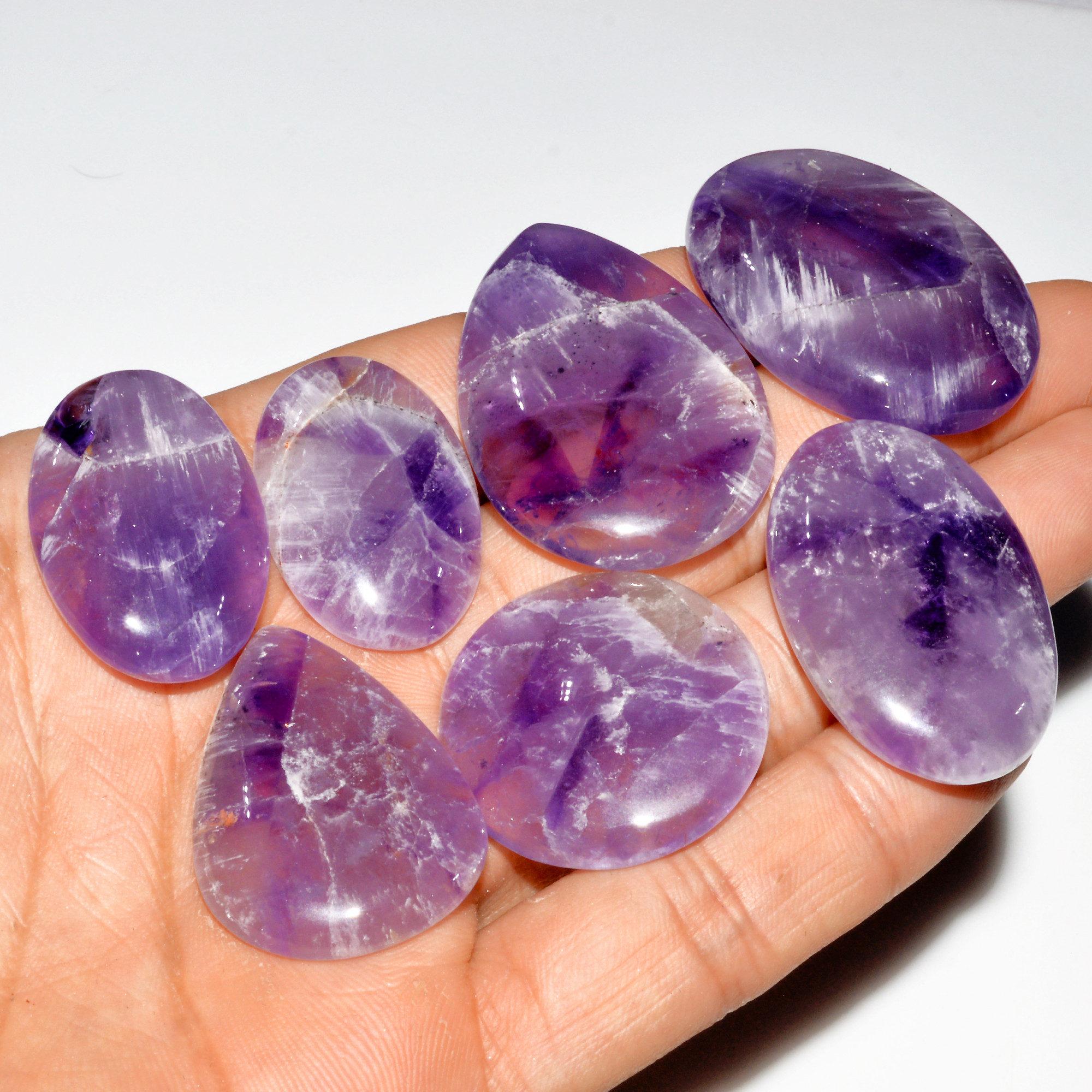 7 Pcs 333 Cts Natural Purple Amethyst Cabochon Loose Gemstone Lot Jewelry Making Healing Crystal 39x27 29x19mm 3587