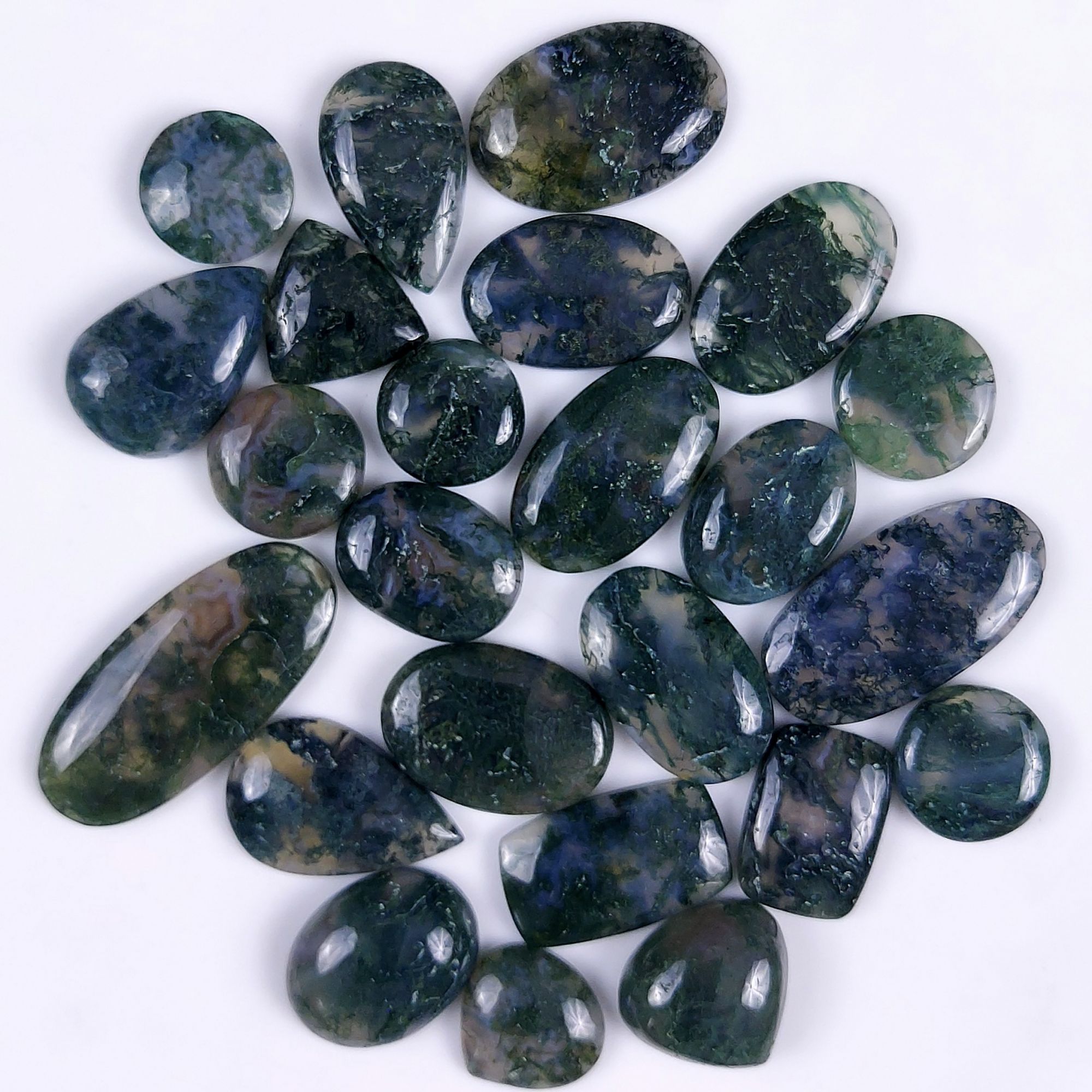 24Pcs 301Cts Natural Green Moss Agate Cabochon Lots Mixed Shapes And Sizes Moss Agate loose gemstone Cabochon Wholesale Lot 26x12 12x12 mm#G-359