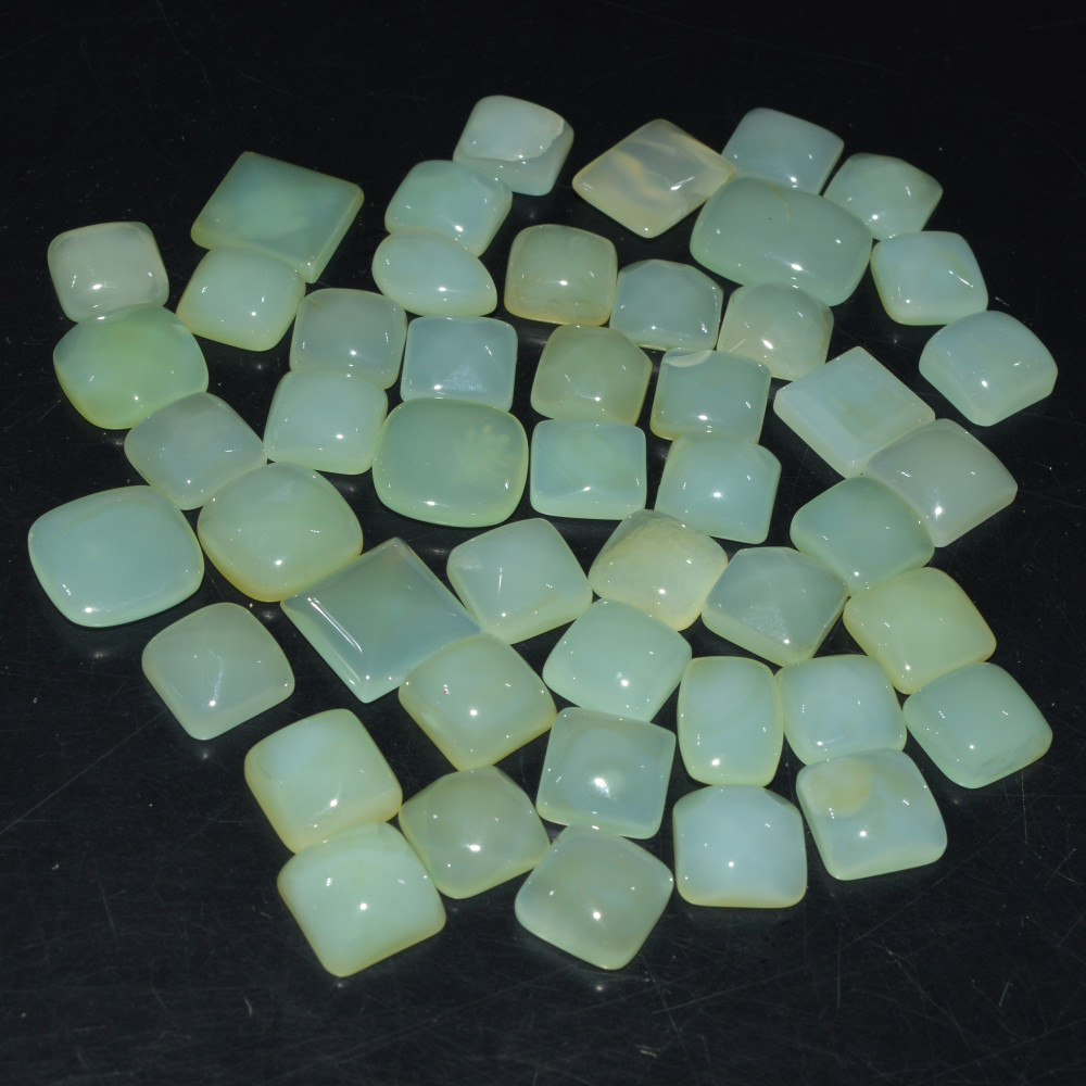 Image of 48 Pcs 400Cts Natural Green Chalcedony Cabochon Gemstone Handmade Jewelry Making Healing Crystals Lot 20x13 10x10mm #3593