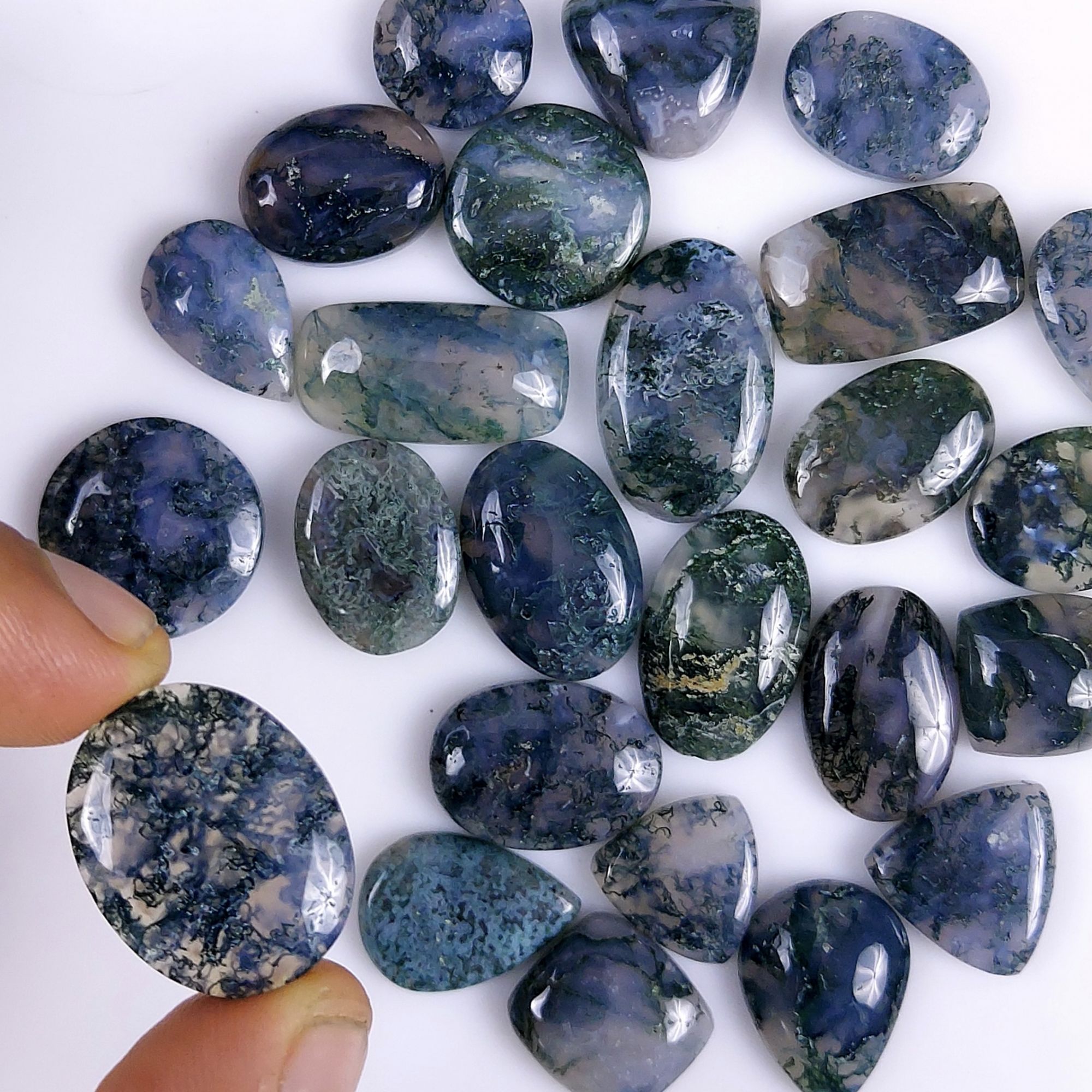 25Pcs 279Cts Natural Green Moss Agate Cabochon Lots Mixed Shapes And Sizes Moss Agate loose gemstone Cabochon Wholesale Lot 20x10 12x12mm#G-360