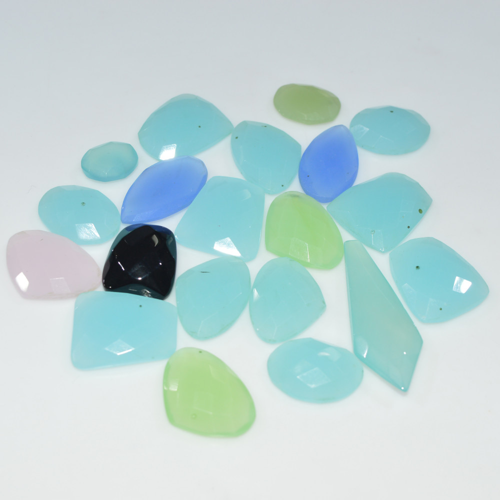 Image of 20 Pcs 248Cts Natural Multi Color Chalcedony Faceted Gemstone Handmade Jewelry Making Healing Crystals Lot 39x13 11x9mm #3604