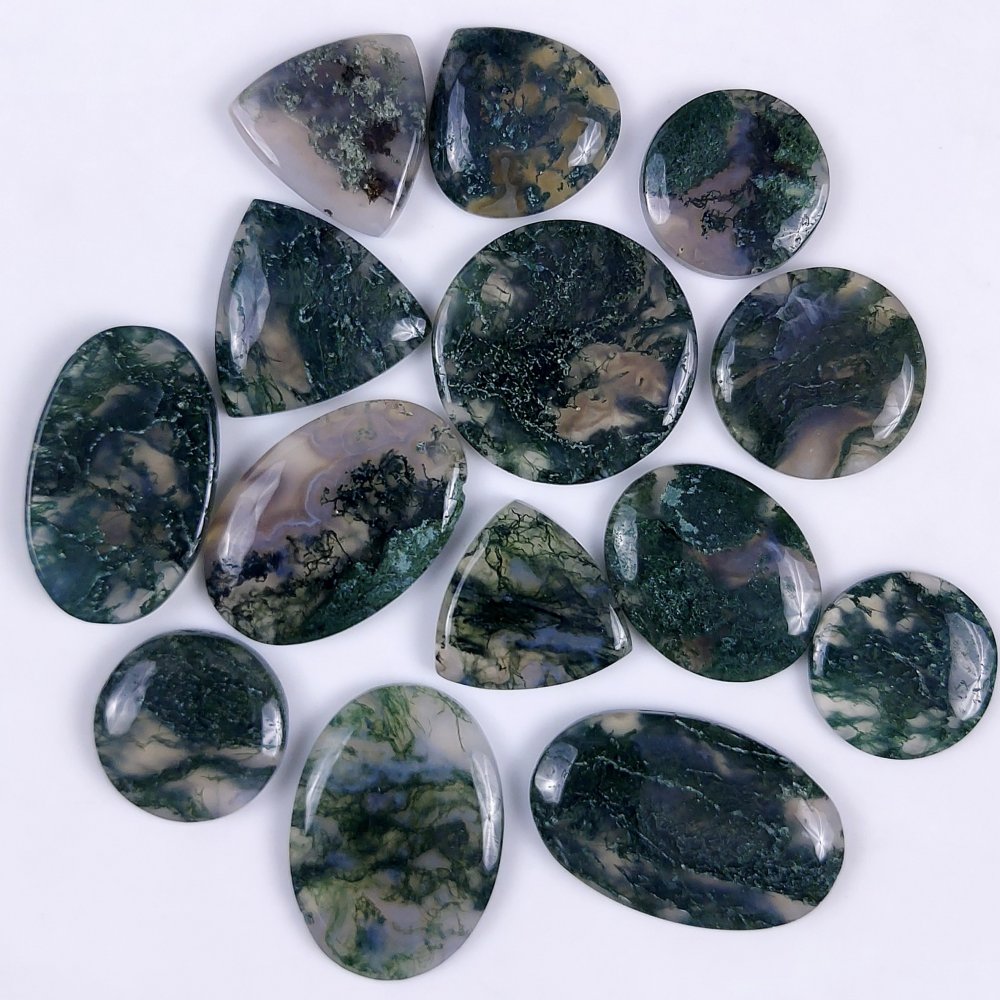 14Pcs 278Cts Natural Green Moss Agate Cabochon Lots Mixed Shapes And Sizes Moss Agate loose gemstone Cabochon Wholesale Lot 31x18 18x18mm#G-361