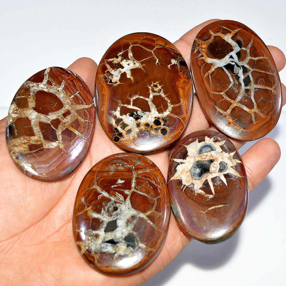 5 Pcs 747 Cts Natural Septarian Cabochon Loose Gemstone Lot 66 x41 59x40mm 3620