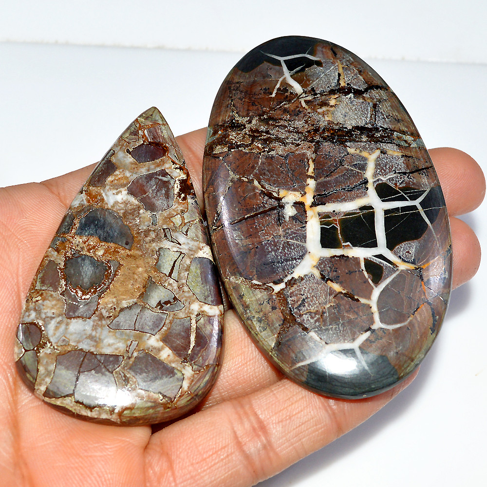 Image of 2 Pcs 493 Cts Natural Septarian Cabochon Loose Gemstone Lot 84x49 70x40mm #3621