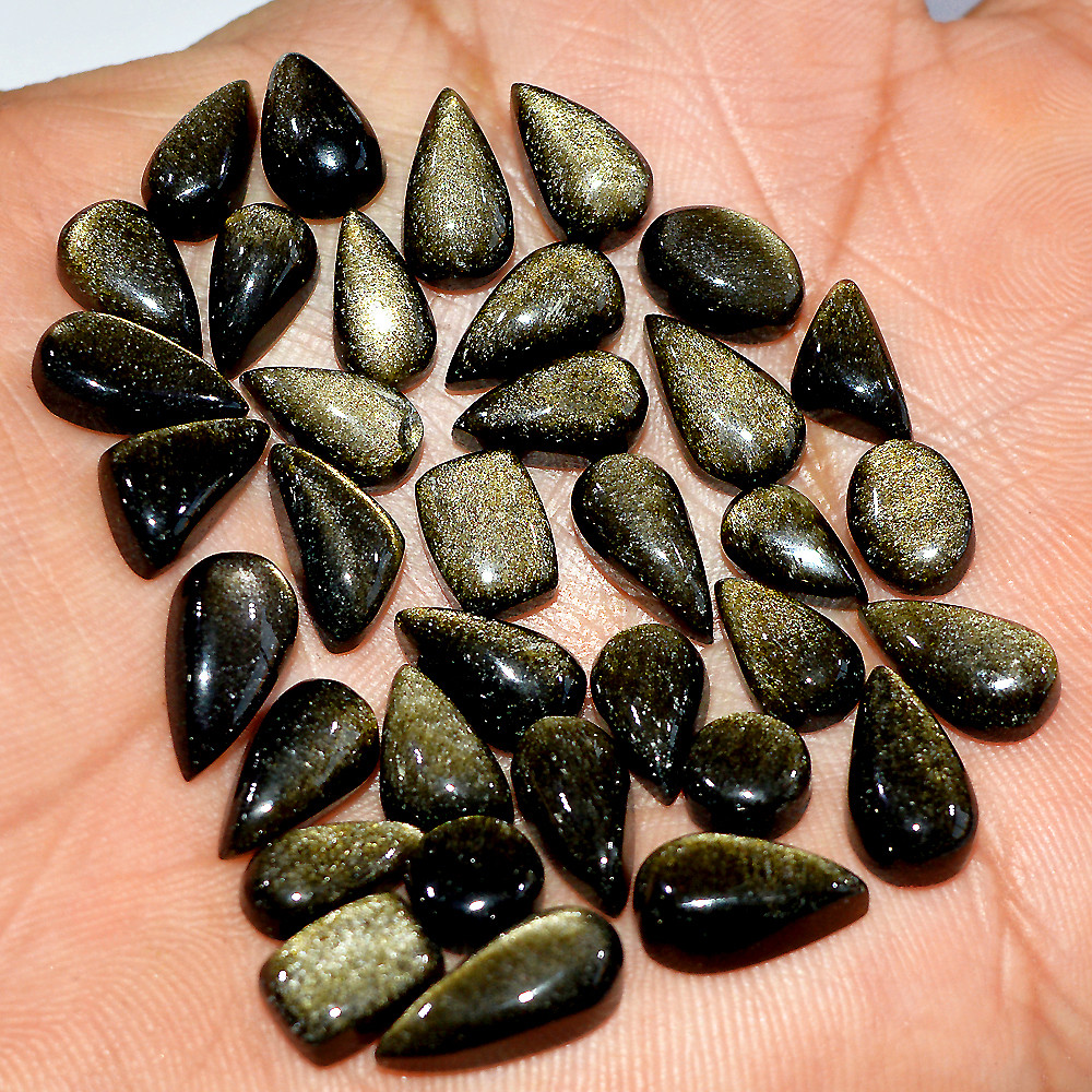 35Pcs 92Cts Natural Golden Obsidian Cabochon Loose Gemstone Lot 14x5 5x5mm 3626