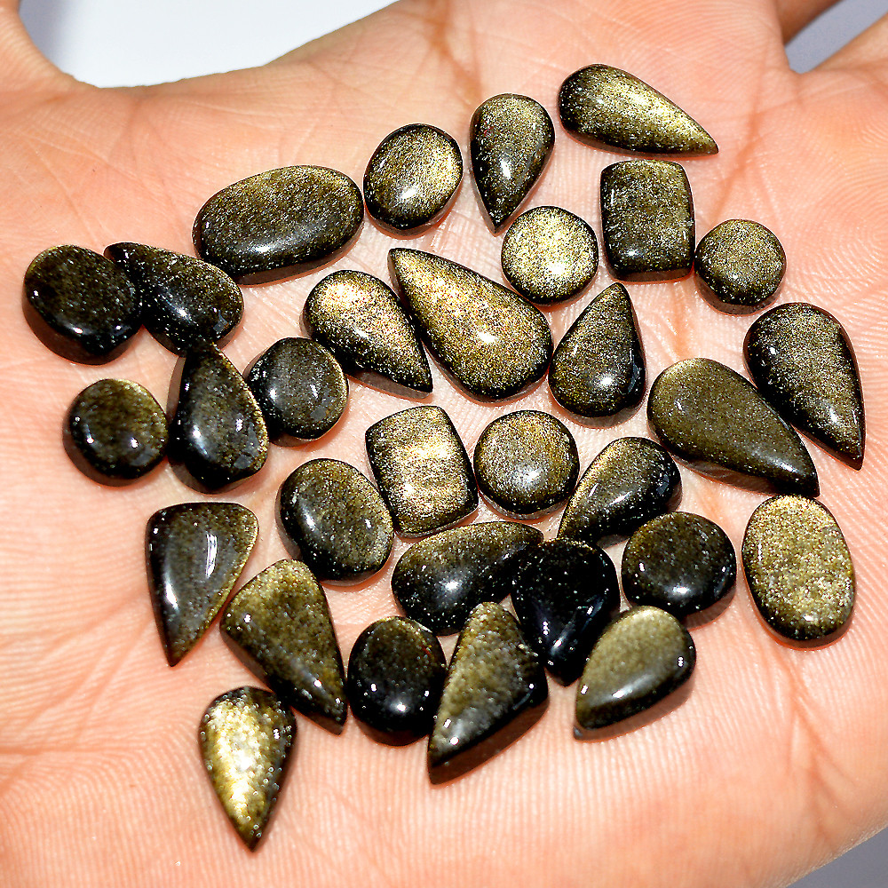 31Pcs 119Ct Natural Golden Obsidian Cabochon Loose Gemstone Lot 15x7 5x5mm 3628