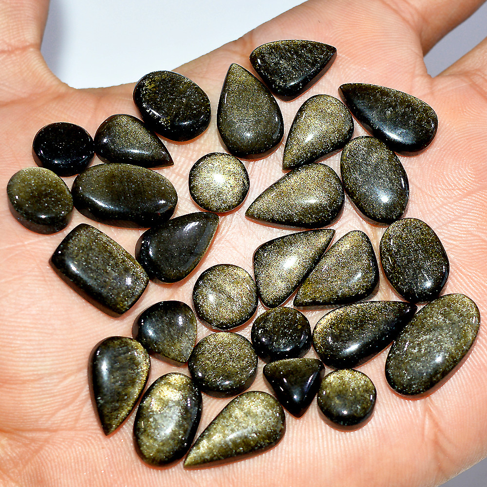 28Pcs 162Ct Natural Golden Obsidian Cabochon Loose Gemstone Lot 19x9 9x8mm 3629