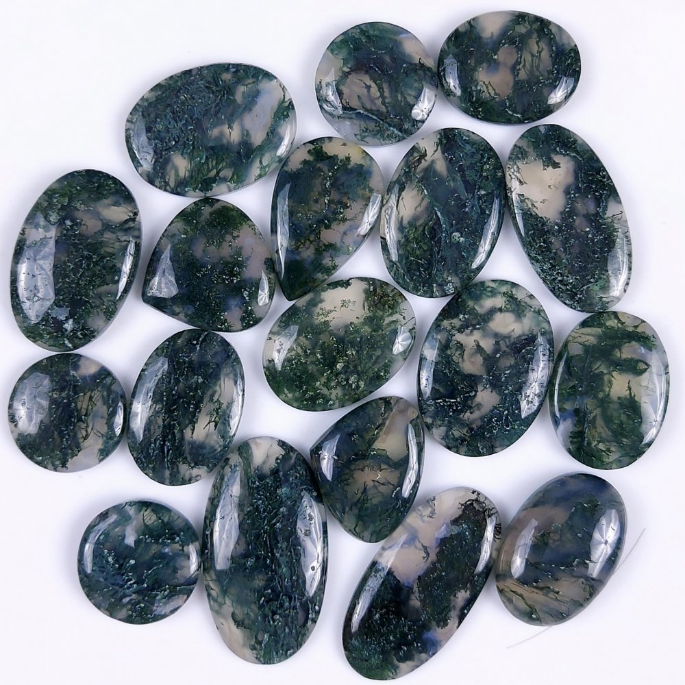 18Pcs 270Cts Natural Green Moss Agate Cabochon Lots Mixed Shapes And Sizes Moss Agate loose gemstone Cabochon Wholesale Lot 30x16 15x15mm#G-363