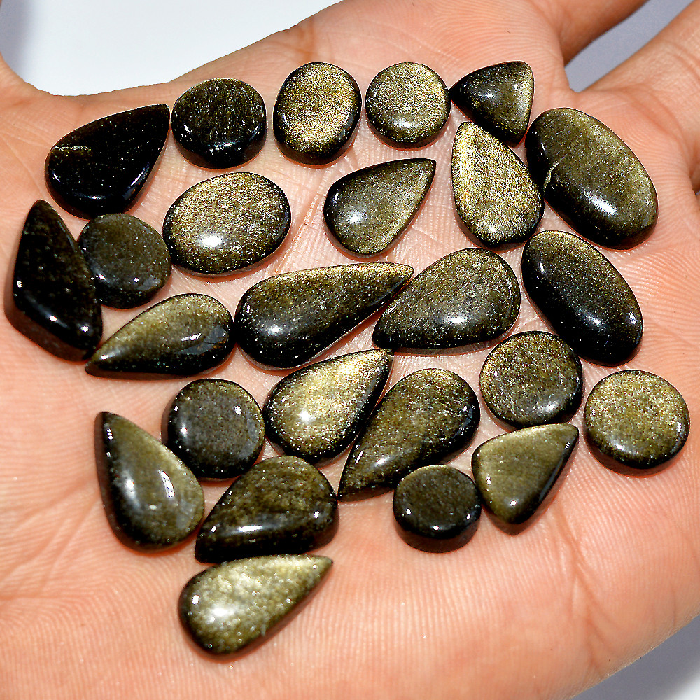 Image of 25Pc 157Ct Natural Golden Obsidian Cabochon Loose Gemstone Lot 20x10 9x9mm #3631