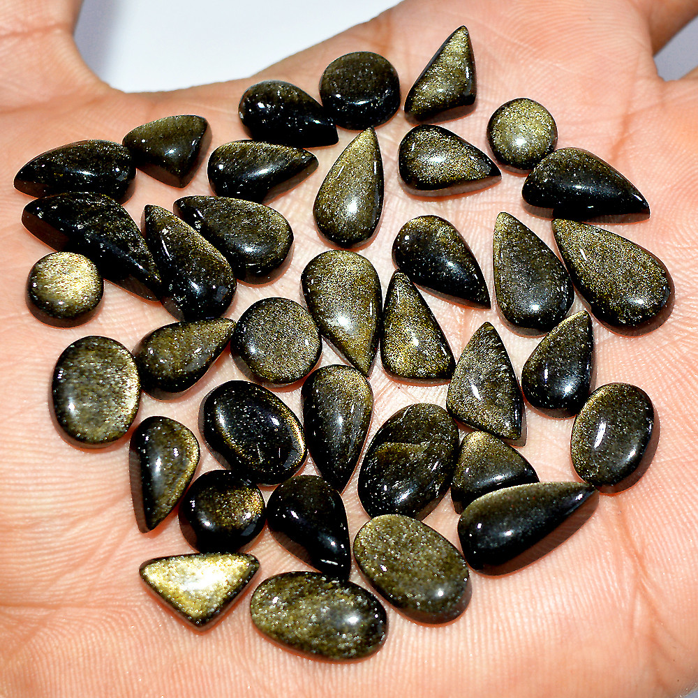 Image of 36Pcs 140Ct Natural Golden Obsidian Cabochon Loose Gemstone Lot 15x5 6x6mm #3632