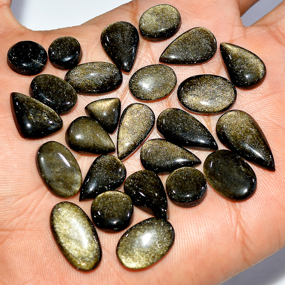 25Pc 152Ct Natural Golden Obsidian Cabochon Loose Gemstone Lot 20x10 9x9mm 3633
