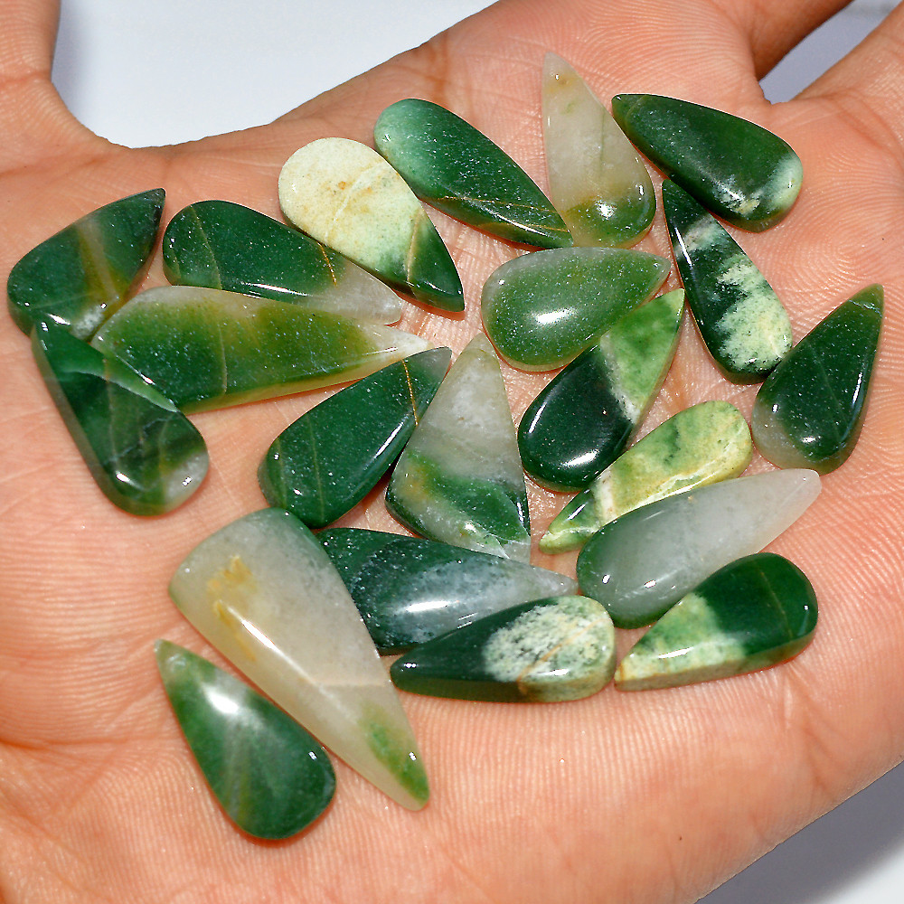 21 Pcs 195 Cts Natural Green Jade Cabochon Loose Gemstone Lot 33x10 19x8mm 3634