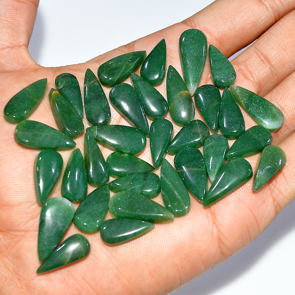 Image of 34 Pcs 248 Cts Natural Green Jade Cabochon Loose Gemstone Lot 24x10 15x6mm #3635