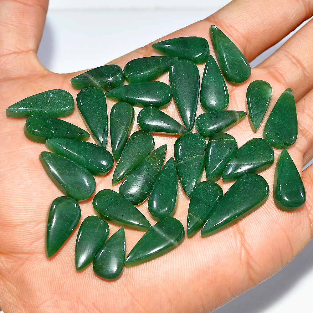 Image of 31 Pcs 222 Cts Natural Green Jade Cabochon Loose Gemstone Lot 24x9 14x6mm #3636
