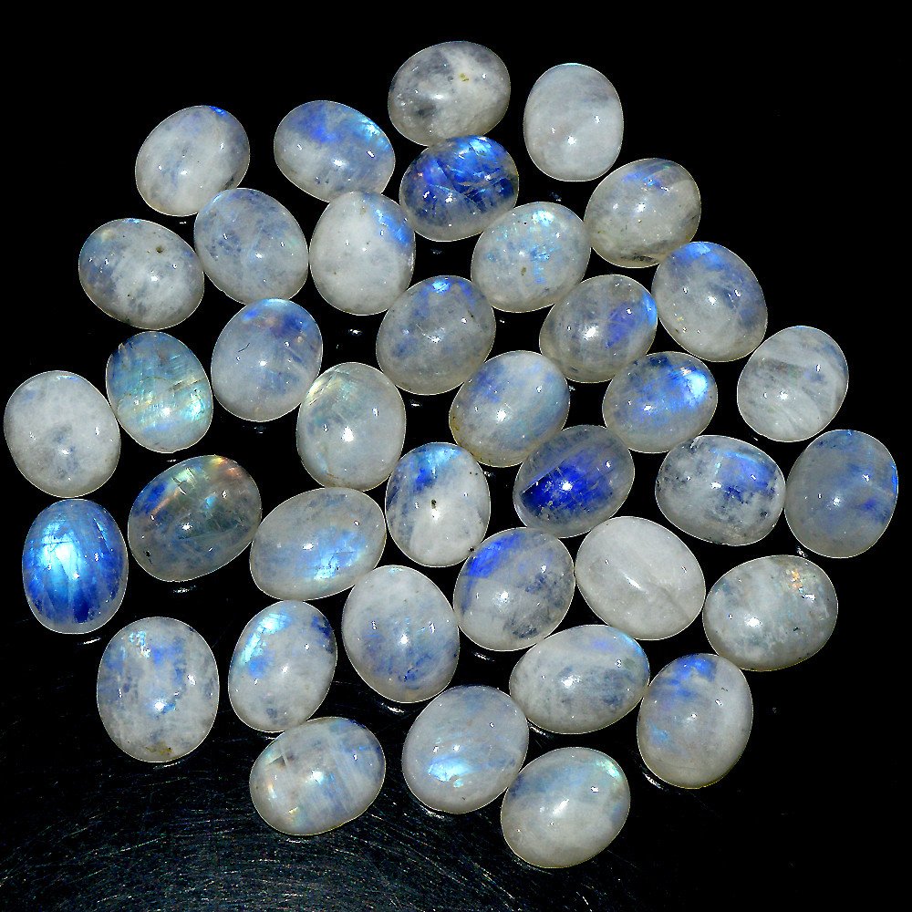 38 Pcs 152 Ct Natural Rainbow Moonstone Cabochon Loose Gemstone Lot 10x6mm 3639