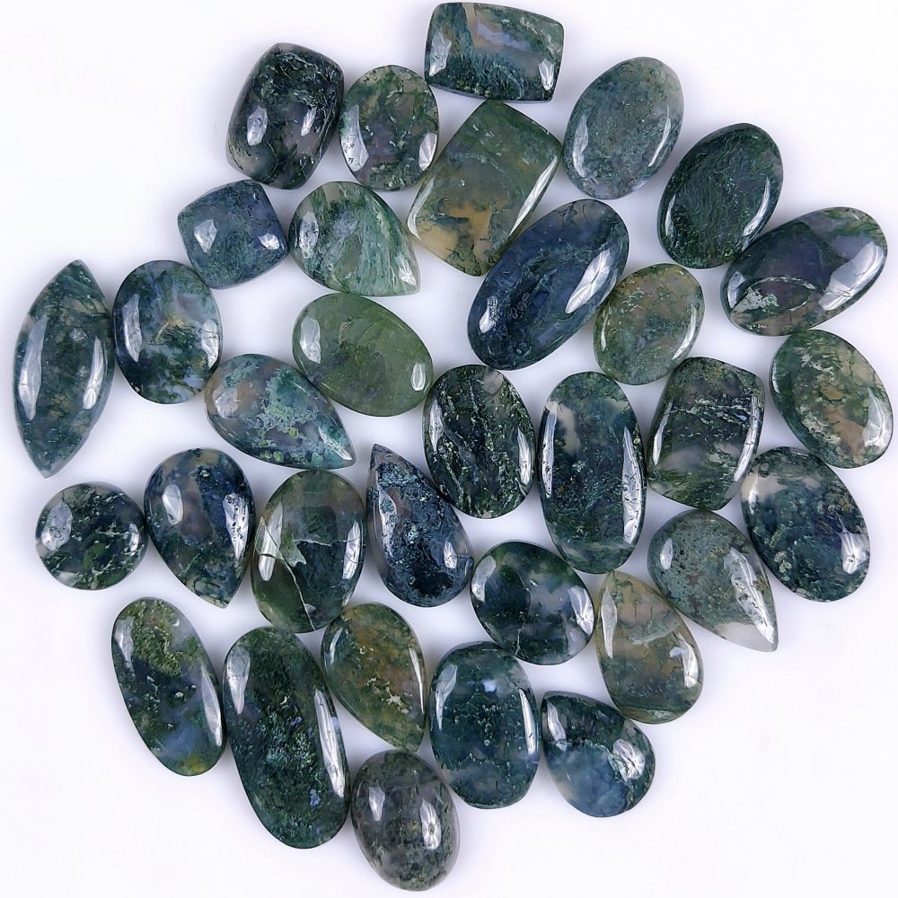 33Pcs 318Cts Natural Green Moss Agate Cabochon Lots Mixed Shapes And Sizes Moss Agate loose gemstone Cabochon Wholesale Lot 22x10 10x10mm#G-364