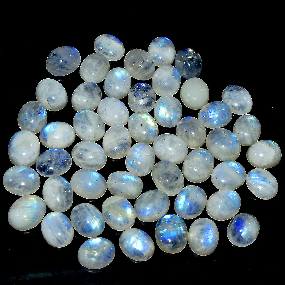50 Pcs 196 Ct Natural Rainbow Moonstone Cabochon Loose Gemstone Lot 10x6mm 3640