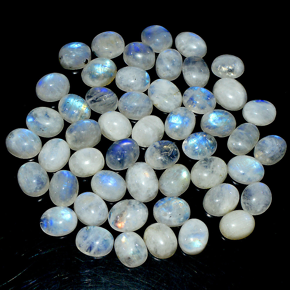 50 Pcs 201 Ct Natural Rainbow Moonstone Cabochon Loose Gemstone Lot 10x6mm 3641