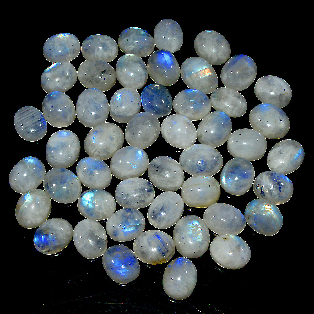Image of 50 Pcs 206 Ct Natural Rainbow Moonstone Cabochon Loose Gemstone Lot 10x6mm #3645