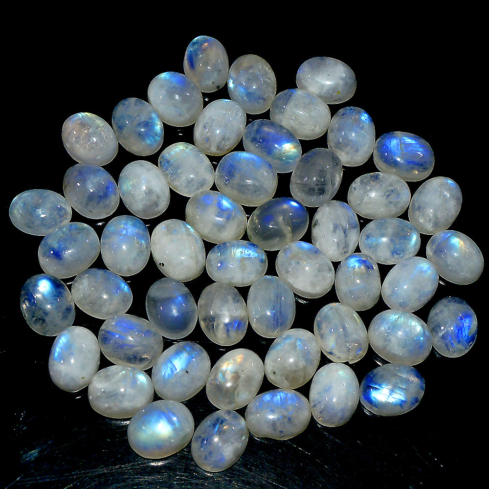 50 Pcs 110 Ct Natural Rainbow Moonstone Cabochon Loose Gemstone Lot 8x5mm 3647