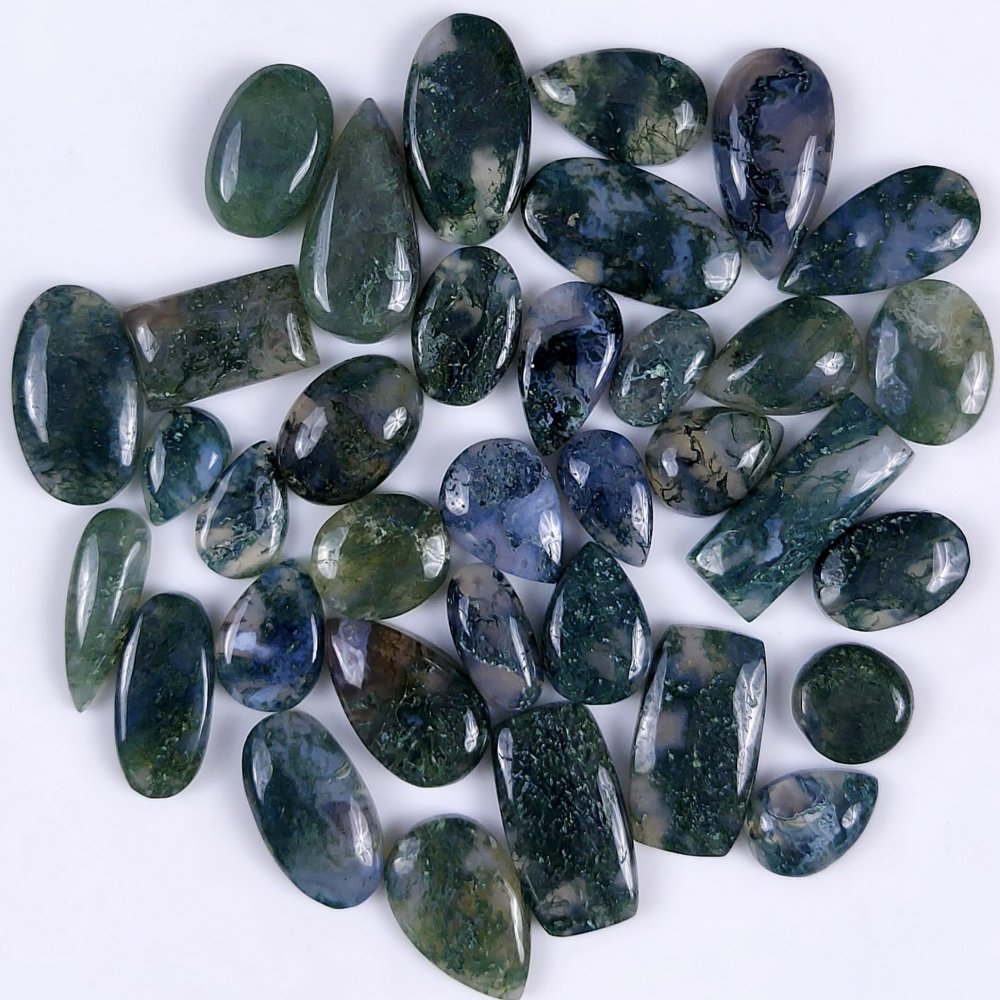 35Pcs 219Cts Natural Green Moss Agate Cabochon Lots Mixed Shapes And Sizes Moss Agate loose gemstone Cabochon Wholesale Lot 18x8 10x5mm#G-365