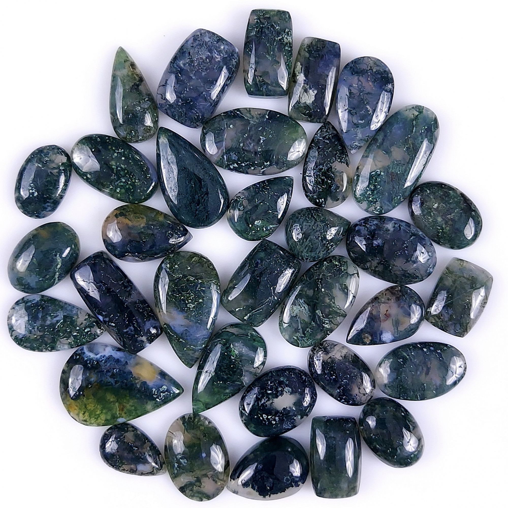 34Pcs 204Cts Natural Green Moss Agate Cabochon Lots Mixed Shapes And Sizes Moss Agate loose gemstone Cabochon Wholesale Lot 18x12 10x6mm#G-366