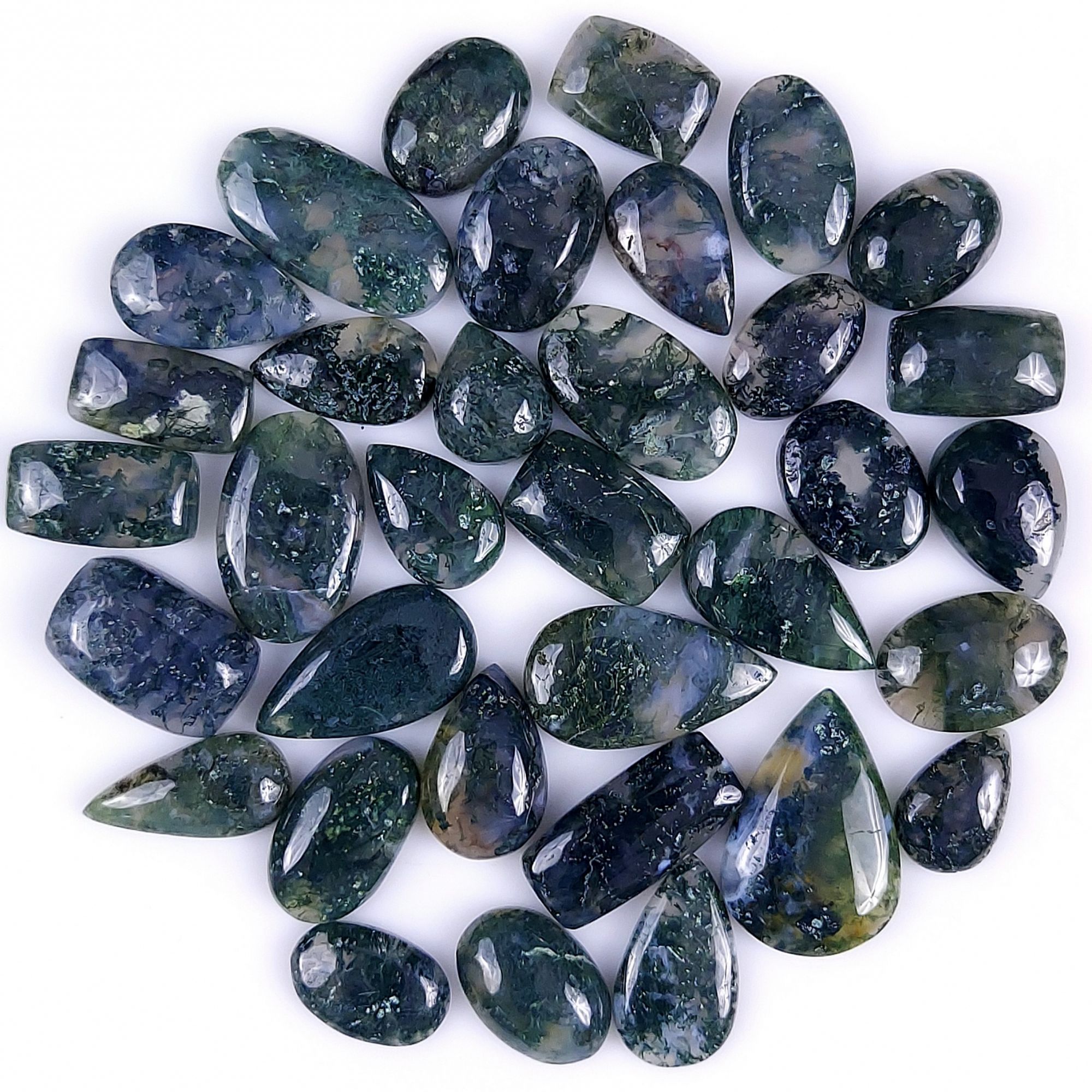 34Pcs 204Cts Natural Green Moss Agate Cabochon Lots Mixed Shapes And Sizes Moss Agate loose gemstone Cabochon Wholesale Lot 18x12 10x6mm#G-366