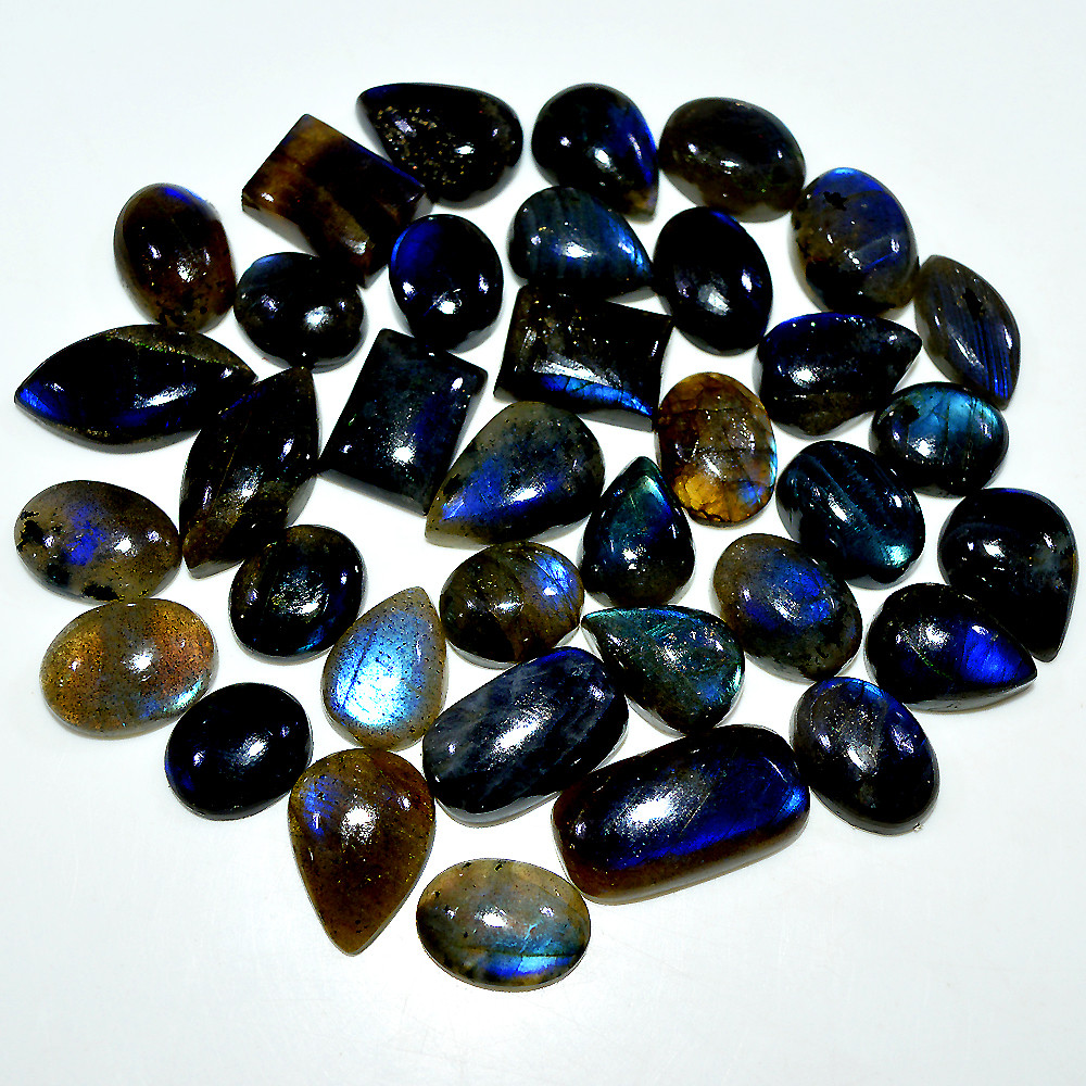 Image of 36 Pcs 246 Cts Natural Labradorite Cabochon Loose Gemstone Lot 19x9 10x8mm #3668