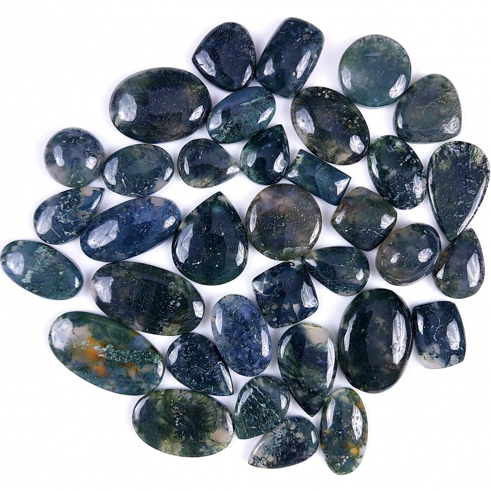 35Pcs 249Cts Natural Green Moss Agate Cabochon Lots Mixed Shapes And Sizes Moss Agate loose gemstone Cabochon Wholesale Lot 24x16 14x10mm#G-367