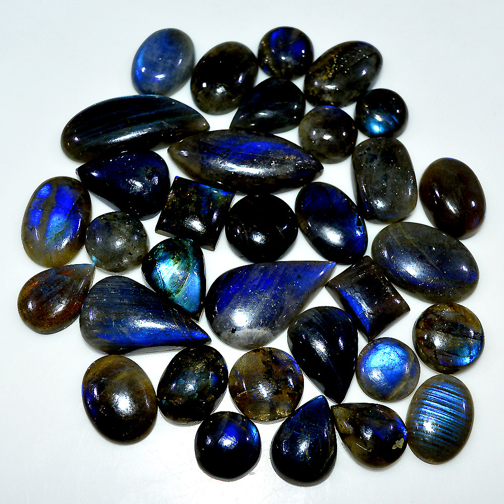 Image of 32 Pcs 409 Cts Natural Labradorite Cabochon Loose Gemstone 31x13 11x11mm #3677