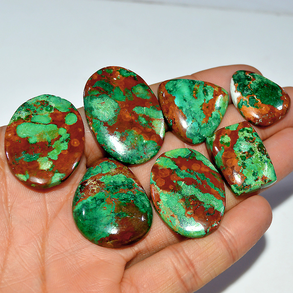 Image of 7 Pcs 274 Cts Natural Chrysocolla Cabochon Loose Gemstone 35x25 22x17mm #3688