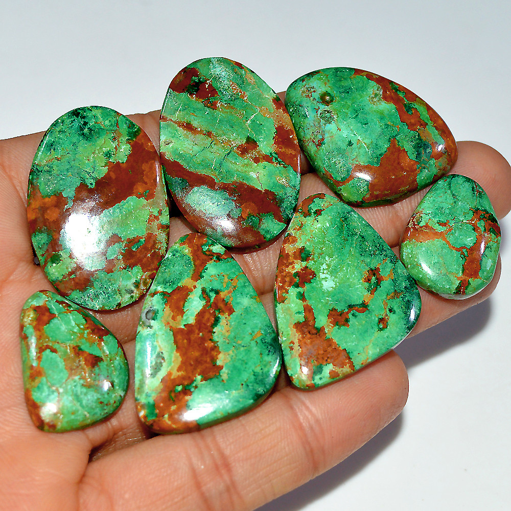 Image of 7 Pcs 227 Cts Natural Chrysocolla Cabochon Loose Gemstone 35x22 20x15mm #3689