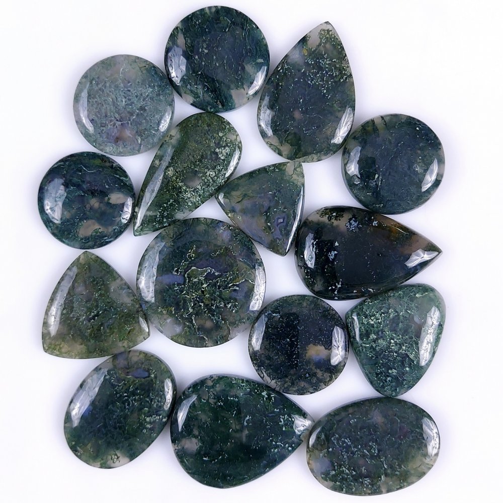 15Pcs 345Cts Natural Green Moss Agate Cabochon Lots Mixed Shapes And Sizes Moss Agate loose gemstone Cabochon Wholesale Lot 30x18 18x18mm#G-369