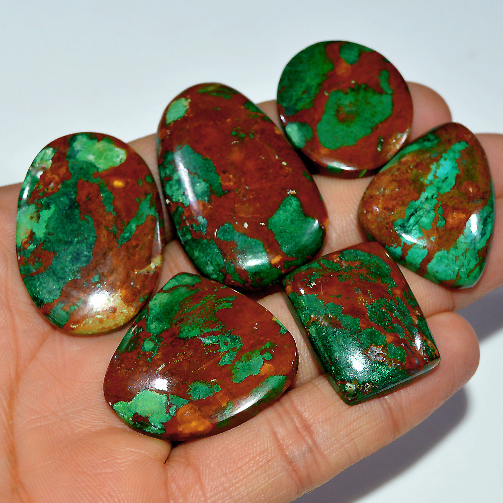 Image of 6 Pcs 285 Cts Natural Chrysocolla Cabochon Loose Gemstone 41x25 25x18mm #3690