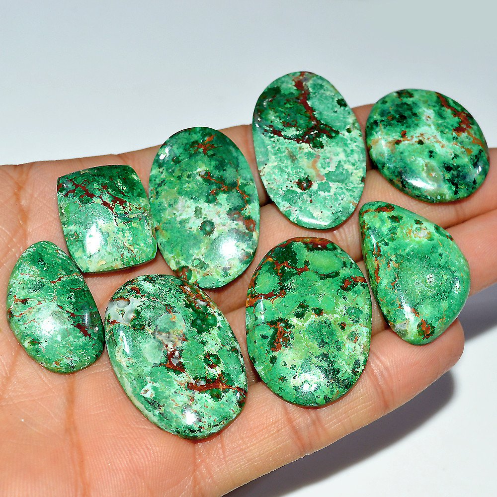 8 Pcs 313 Cts Natural Chrysocolla Cabochon Loose Gemstone 38x23 20x16mm 3691