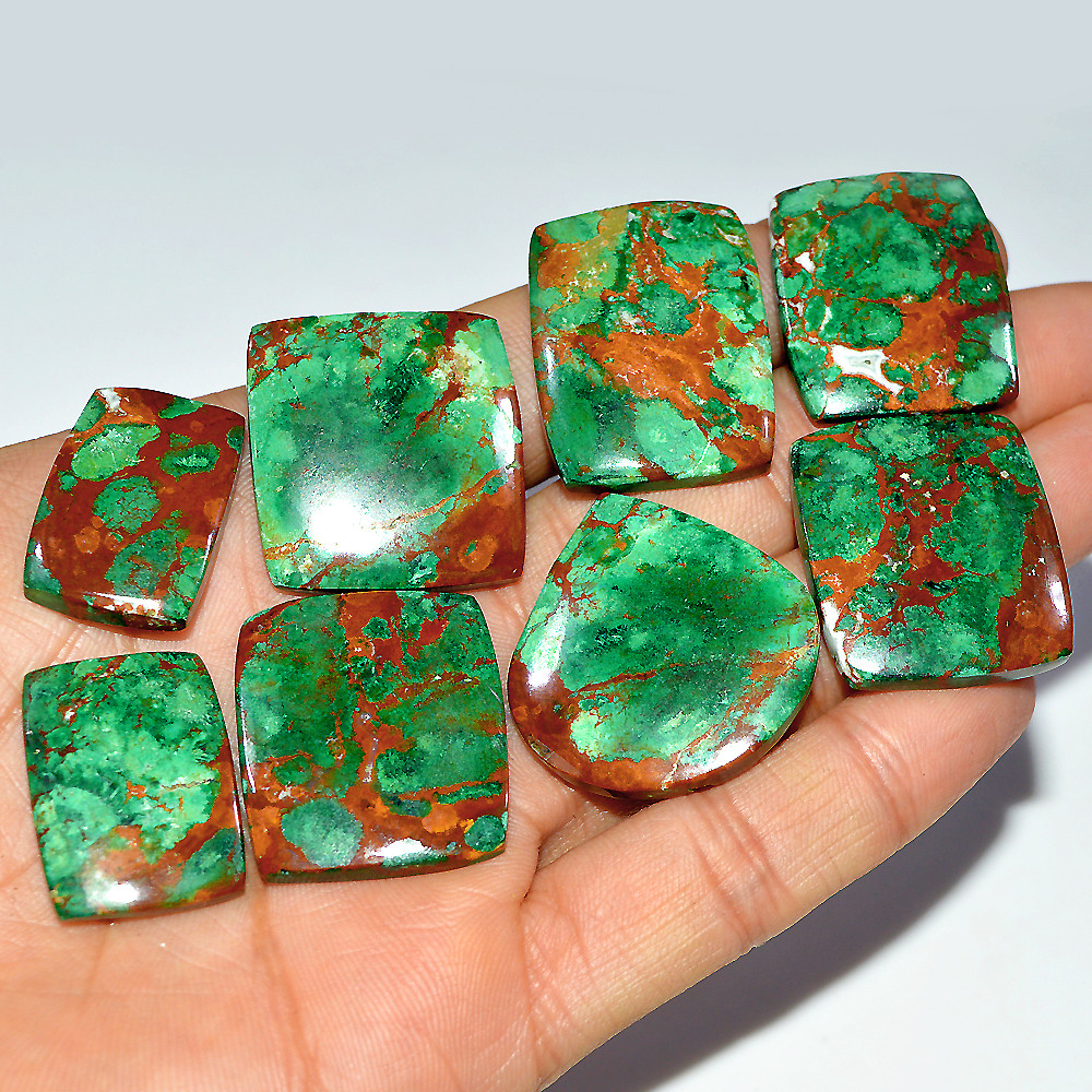 8 Pcs 347 Cts Natural Chrysocolla Cabochon Loose Gemstone 32x30 25x17mm 3692