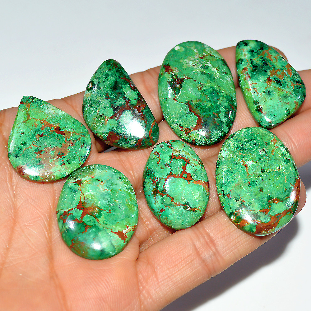 Image of 7 Pcs 283 Cts Natural Chrysocolla Cabochon Loose Gemstone 39x24 29x19mm #3693