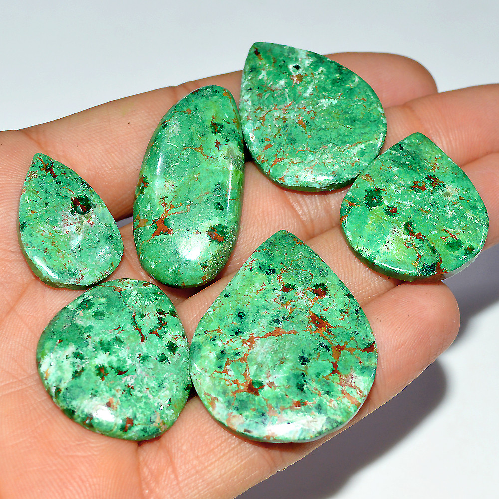 Image of 6 Pcs 197 Cts Natural Chrysocolla Cabochon Loose Gemstone 38x29 24x15mm #3694