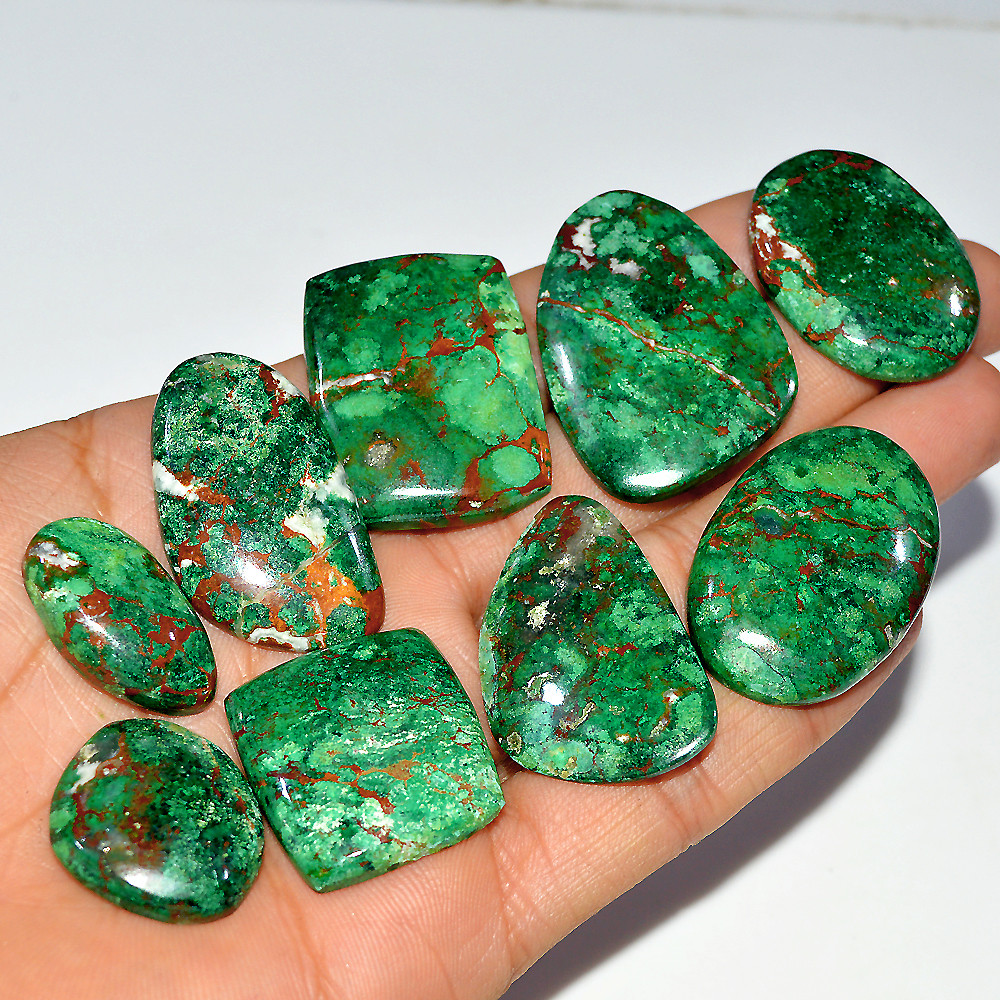9 Pcs 432 Cts Natural Chrysocolla Cabochon Loose Gemstone 40x28 25x14mm 3695