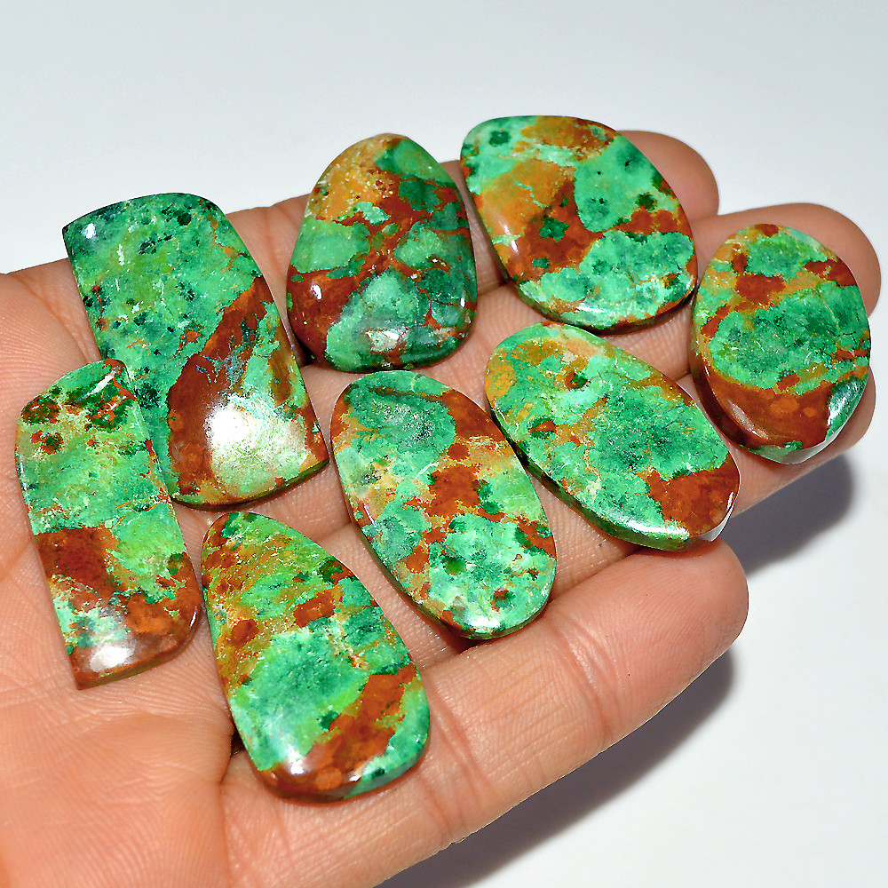 8 Pcs 205 Cts Natural Chrysocolla Cabochon Loose Gemstone 35x17 25x16mm 3696